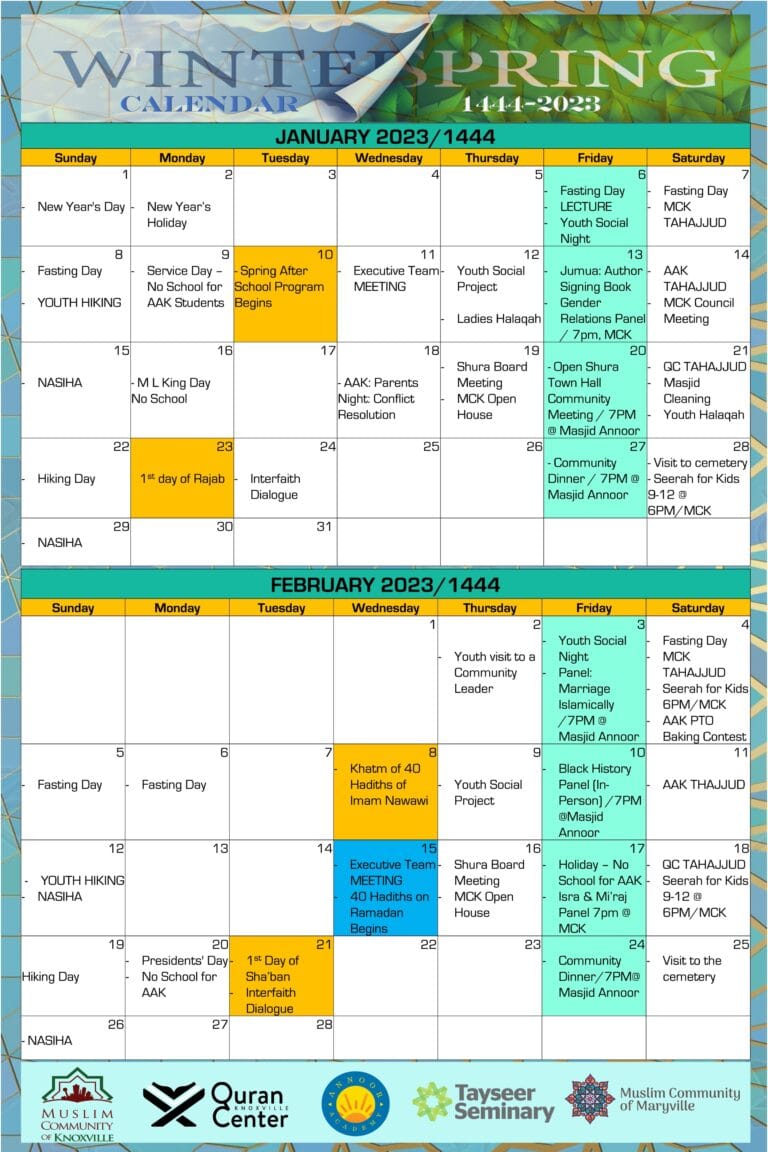 Calendar - Muslim Community of Knoxville