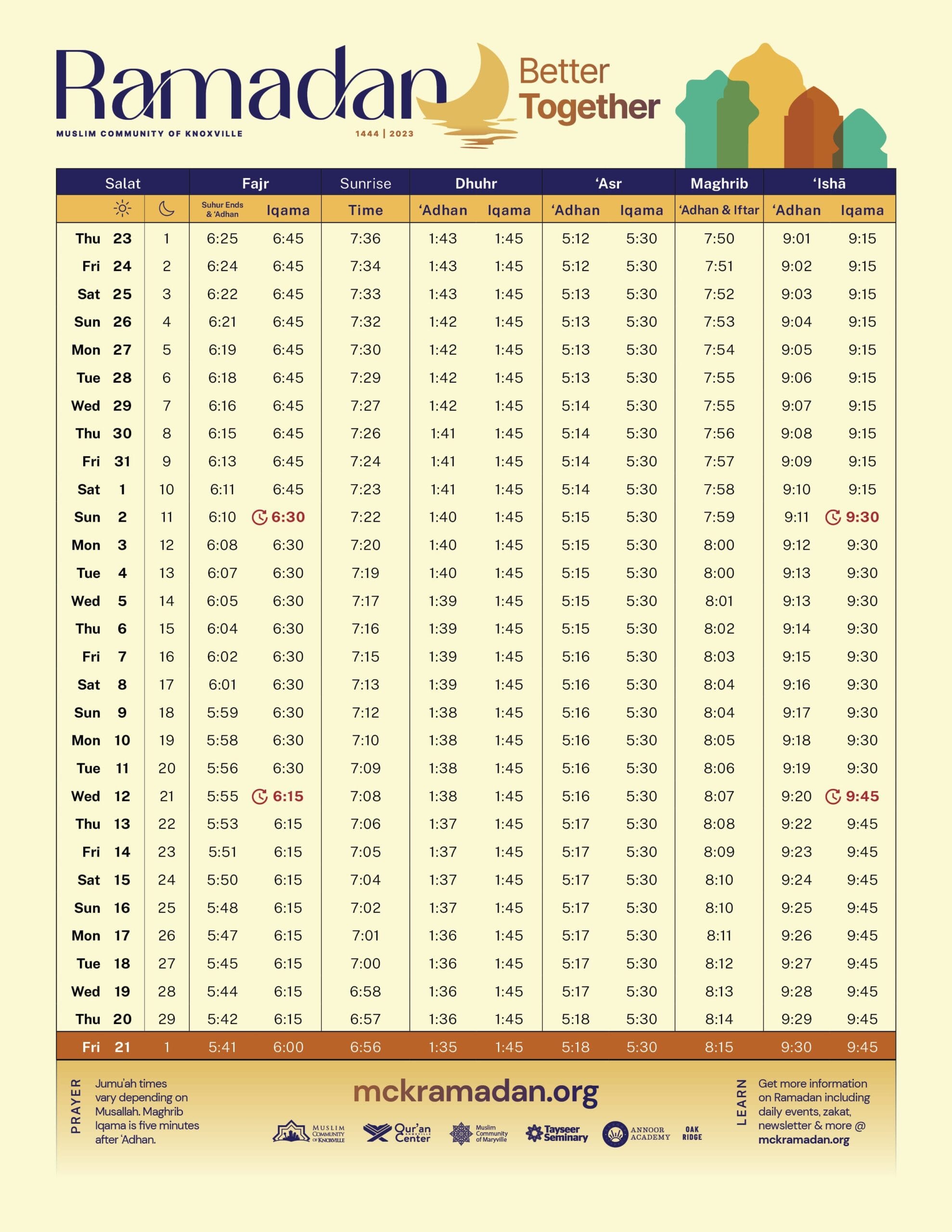 Ramadan 1444 Prayer Times Muslim Community Of Knoxville