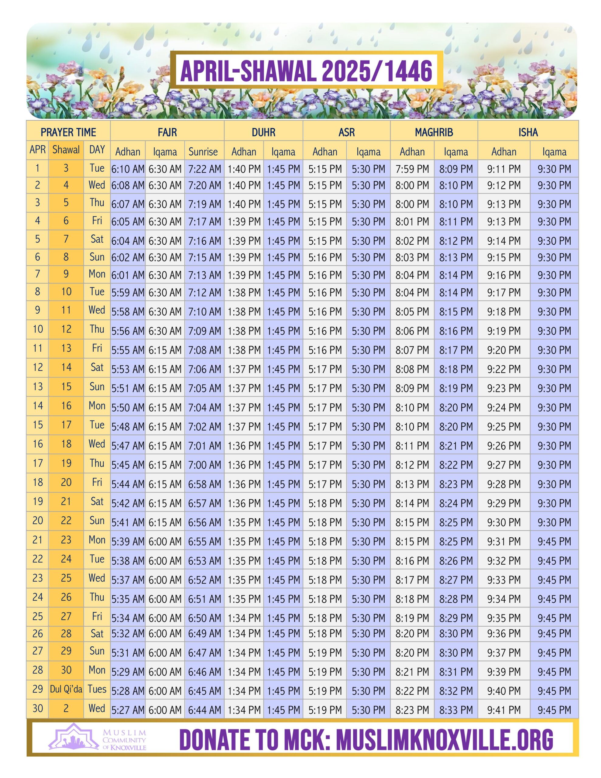 Prayer time 2025-April