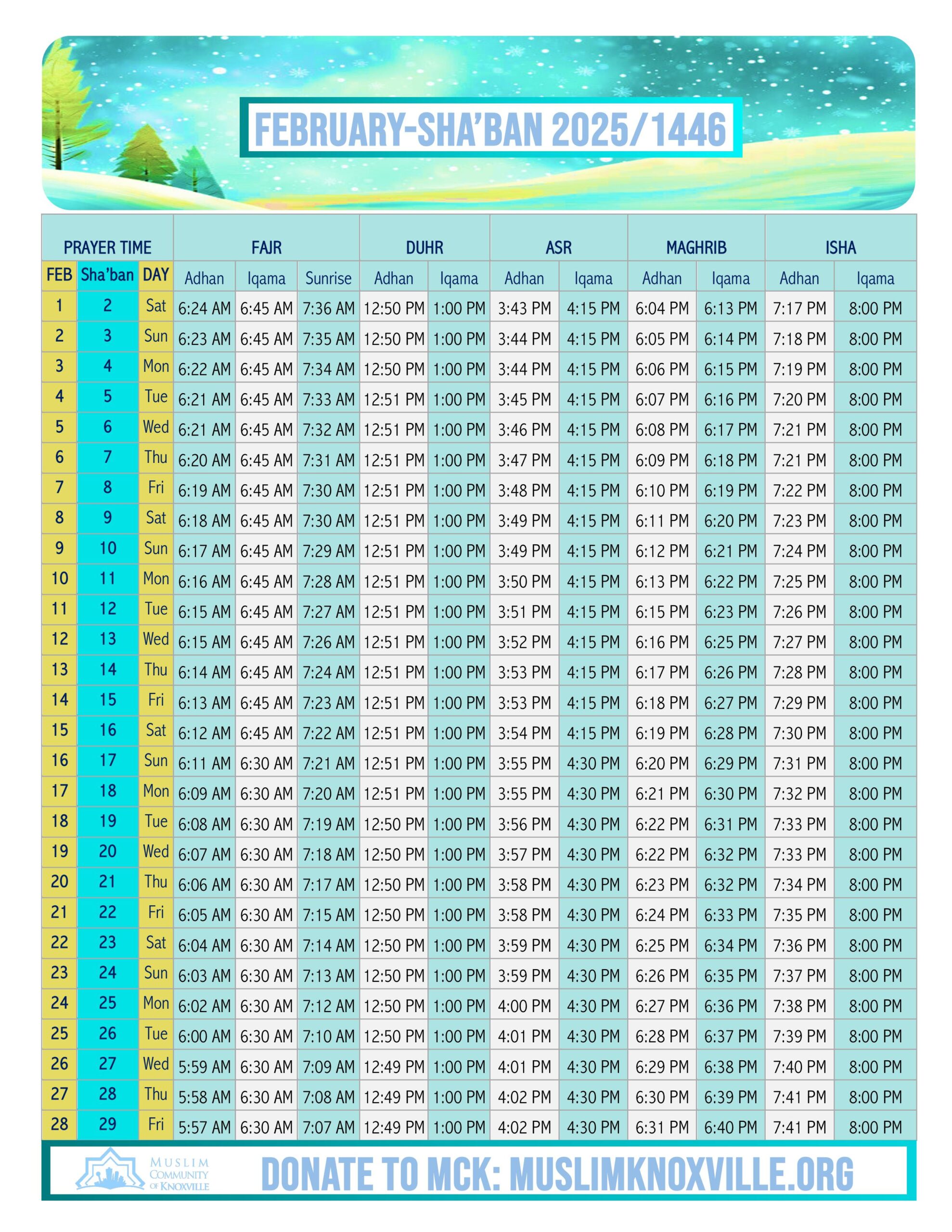 Prayer time 2025-February