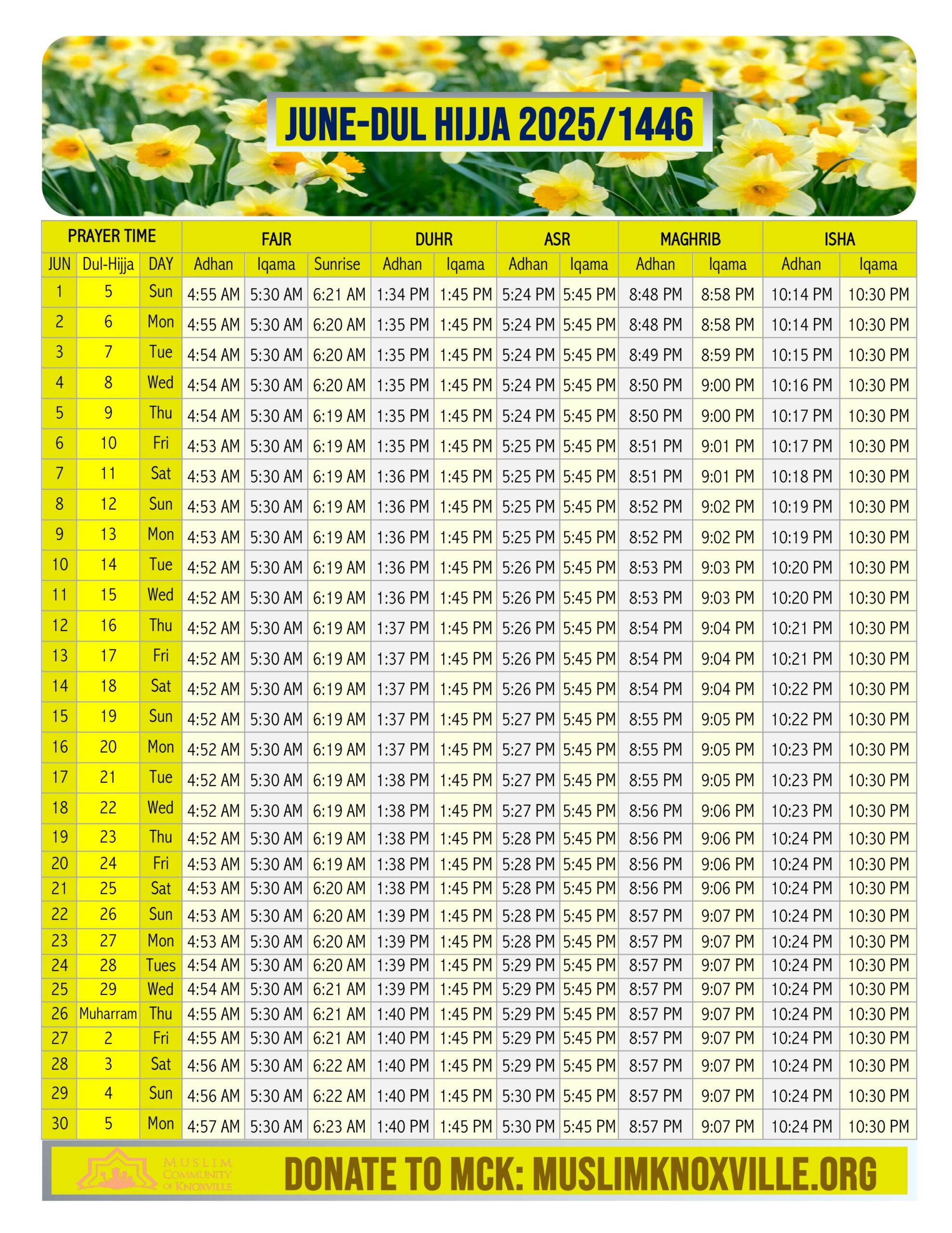 Prayer time 2025-June
