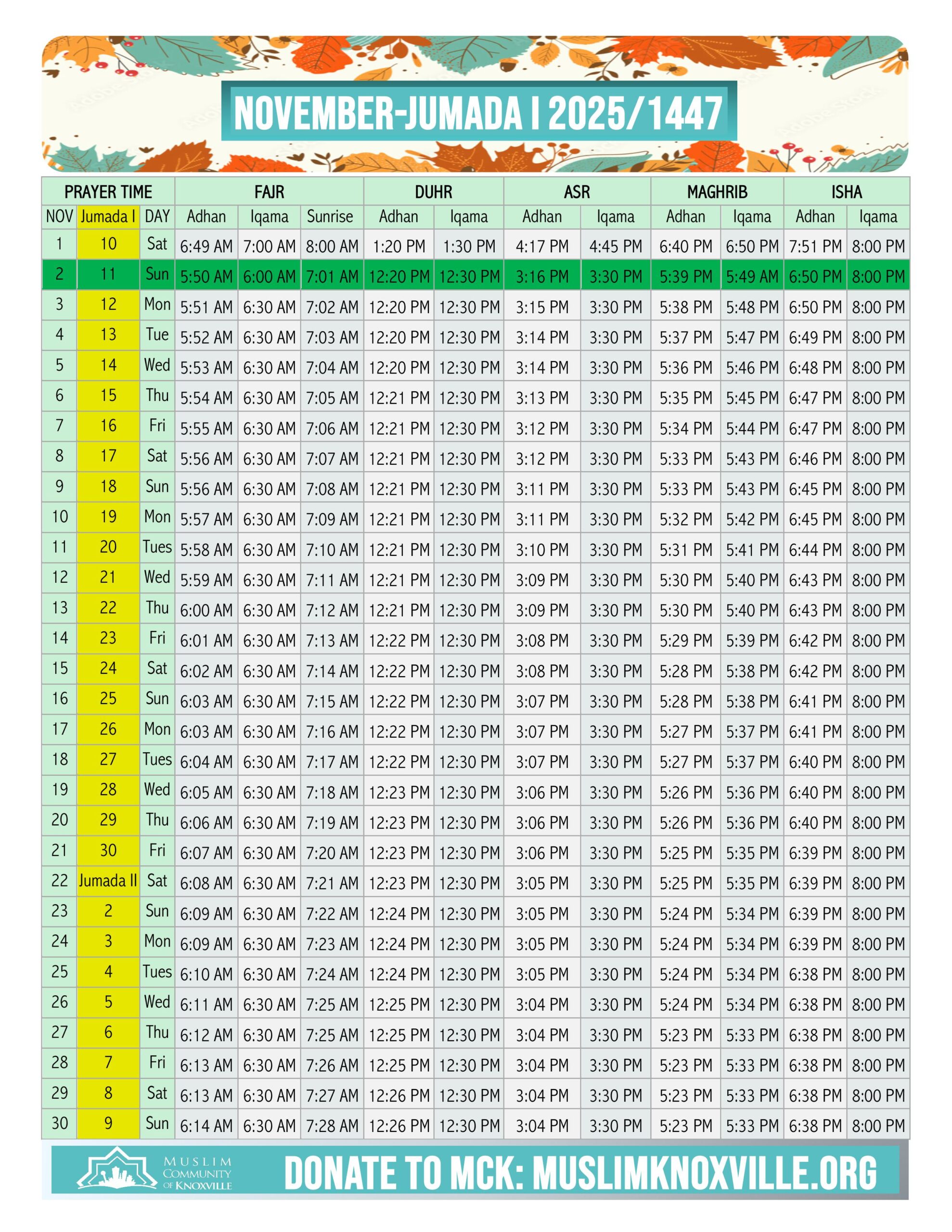 Prayer time 2025-November