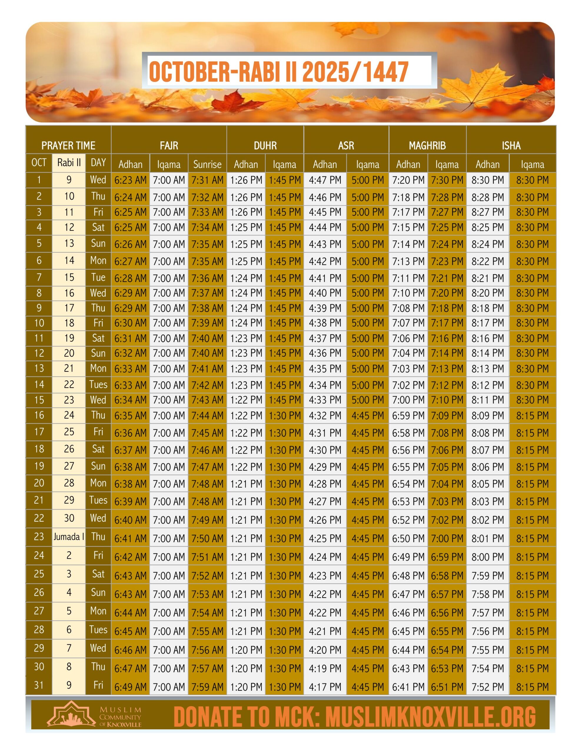 Prayer time 2025-October